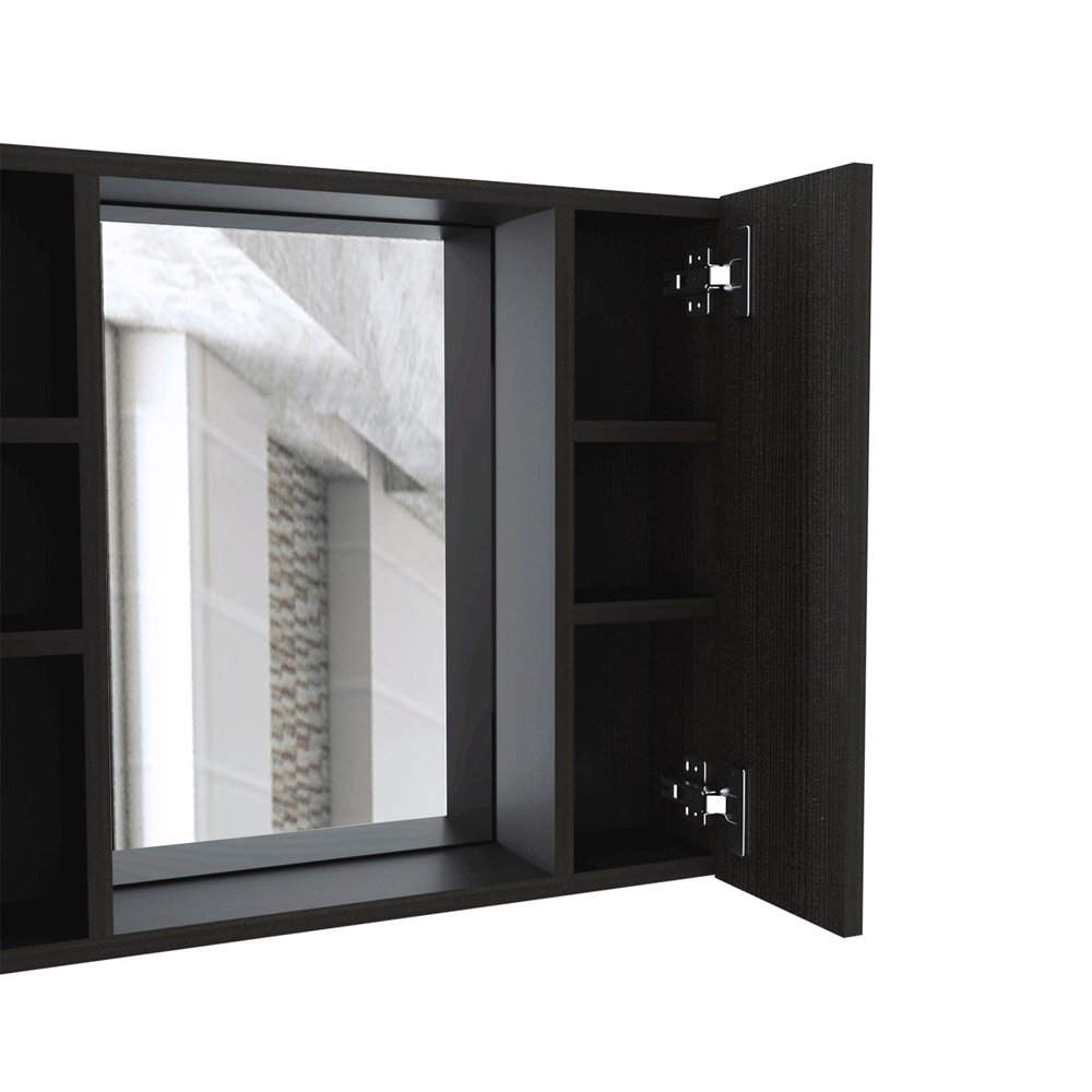 24" Black Wood Wall Mounted Double Door Medicine Cabinet