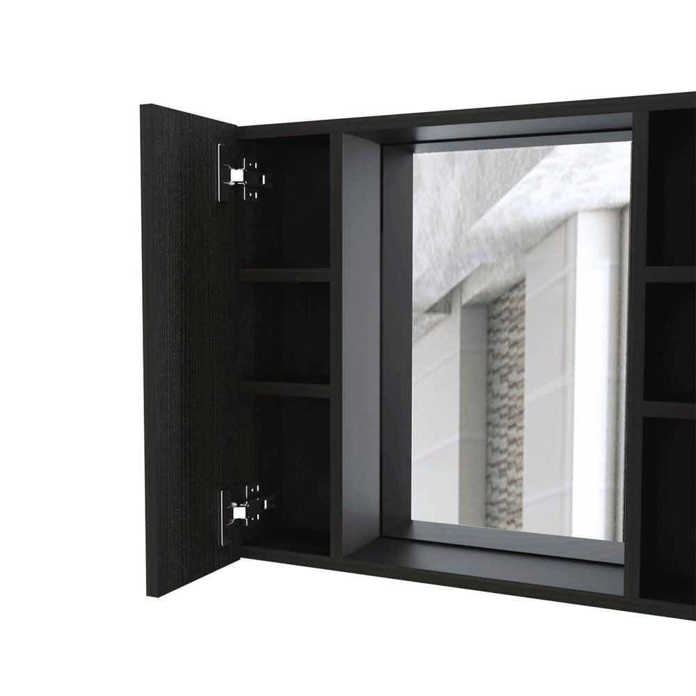 24" Black Wood Wall Mounted Double Door Medicine Cabinet