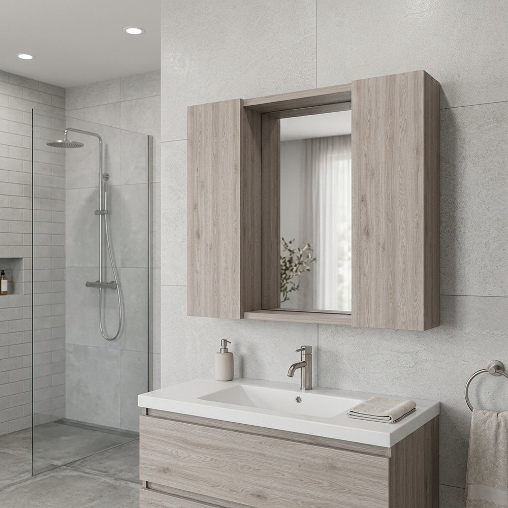 24" Light Gray Wood Floating Single Door Bathroom Vanity And Medicine Cabinet