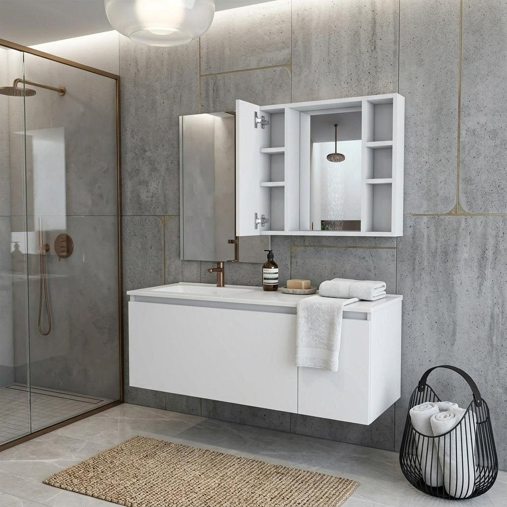24" White Wood Wall Mounted Double Door Medicine Cabinet
