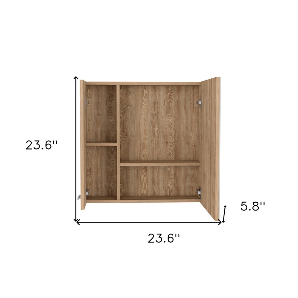 24" Natural Wood Wall Mounted Double Door Medicine Cabinet