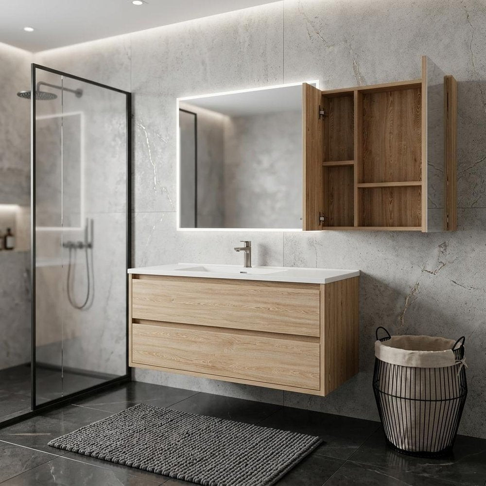 24" Natural Wood Wall Mounted Double Door Medicine Cabinet