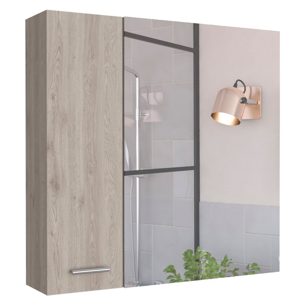 24" Light Gray Wood Floating Single Door Bathroom Vanity And Medicine Cabinet With Mirror