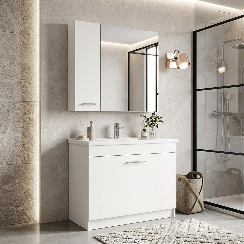 24" White Wood Wall Mounted Double Door Medicine Cabinet