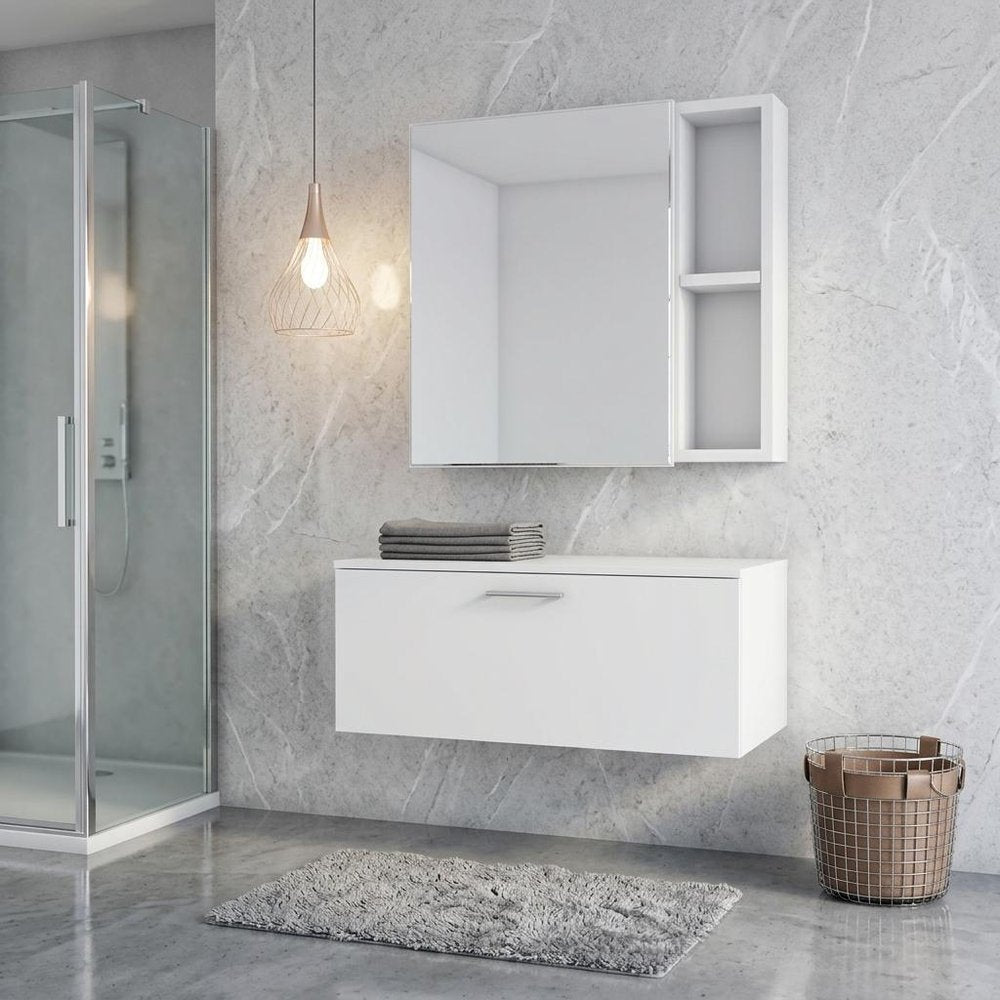 20" White Wood Floating Single Door Bathroom Vanity And Medicine Cabinet With Mirror