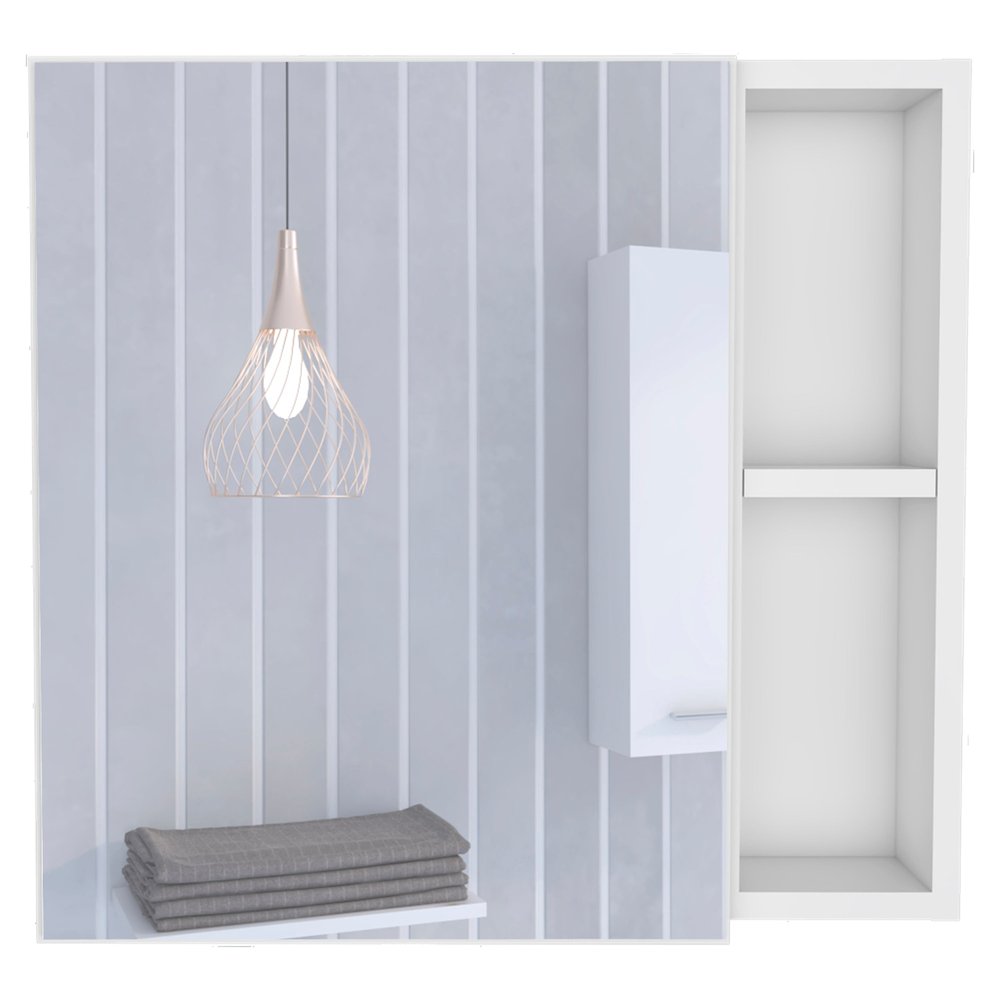 20" White Wood Floating Single Door Bathroom Vanity And Medicine Cabinet With Mirror
