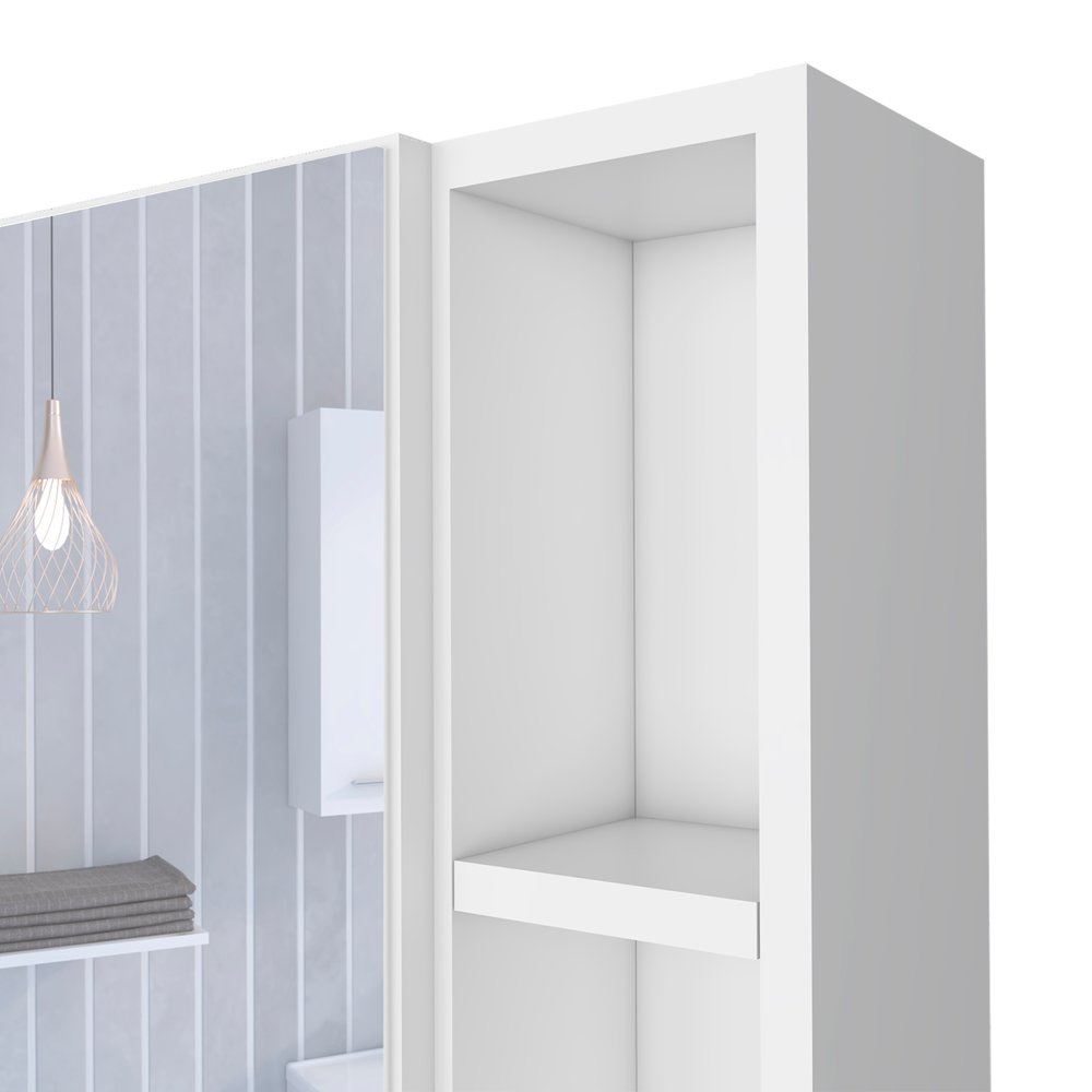 20" White Wood Floating Single Door Bathroom Vanity And Medicine Cabinet With Mirror