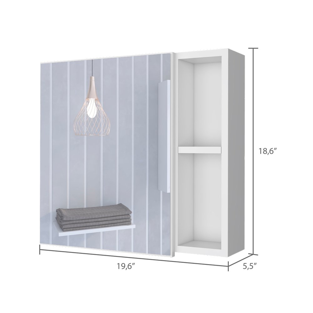 20" White Wood Floating Single Door Bathroom Vanity And Medicine Cabinet With Mirror