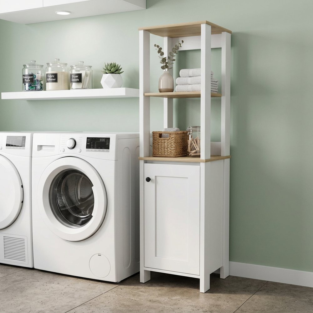 16" White Wood Freestanding Single Door Bathroom Vanity