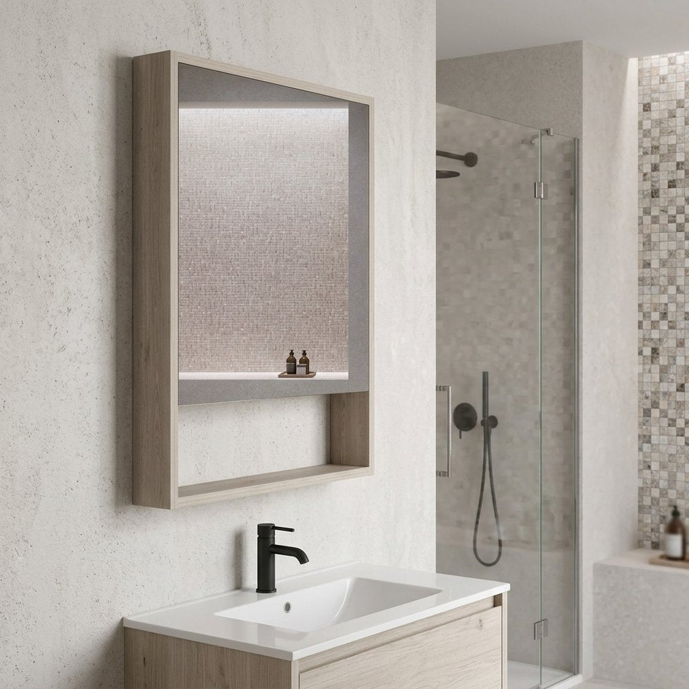 18" Light Gray Wood Floating Single Door Bathroom Vanity And Medicine Cabinet With Mirror