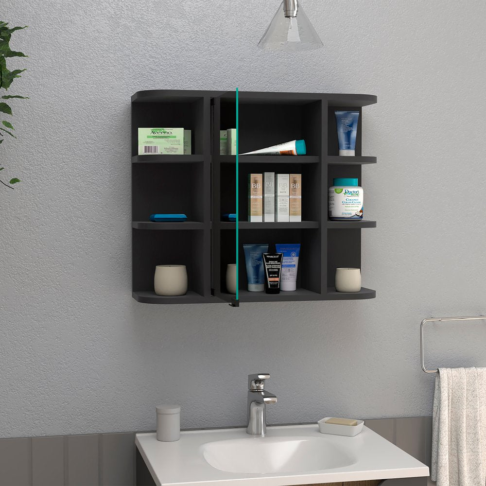 24" Black Wood Wall Mounted Single Door Medicine Cabinet