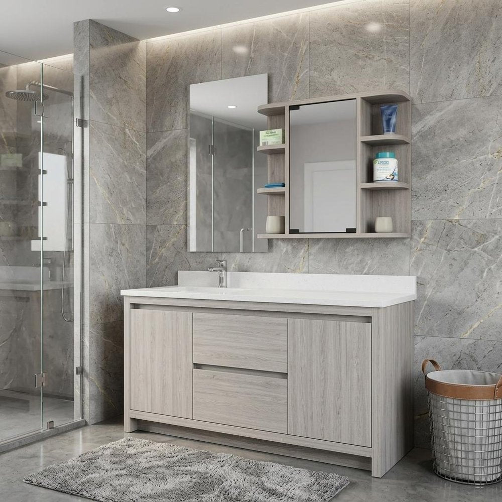24" Light Gray Wood Wall Mounted Single Door Medicine Cabinet