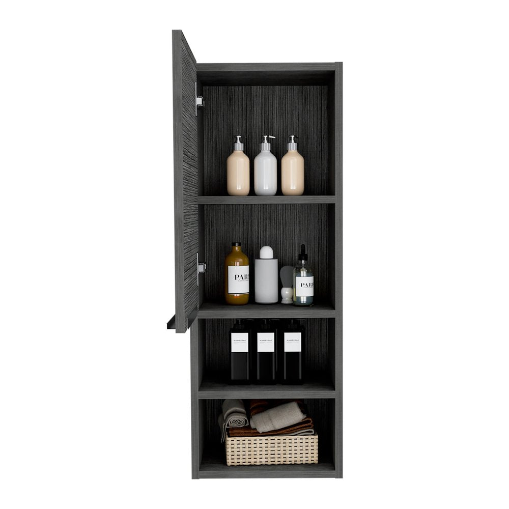 12" Smoky Black Wood Wall Mounted Single Door Medicine Cabinet