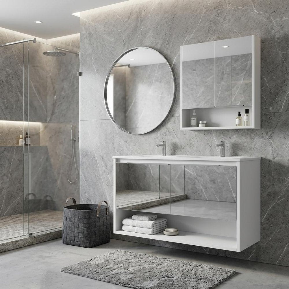 24" White Wood Wall Mounted Double Door Medicine Cabinet