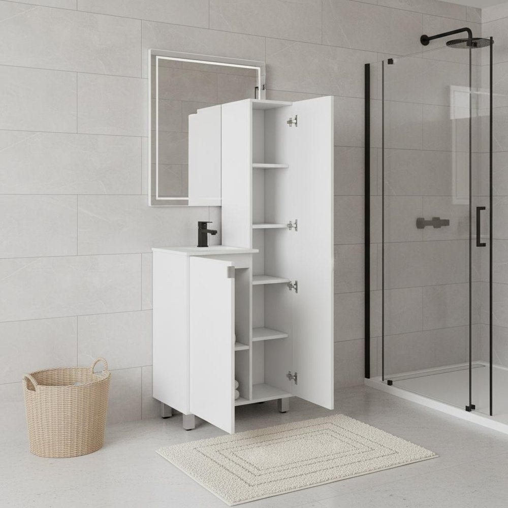 20" White Wood Single Door Linen Cabinet