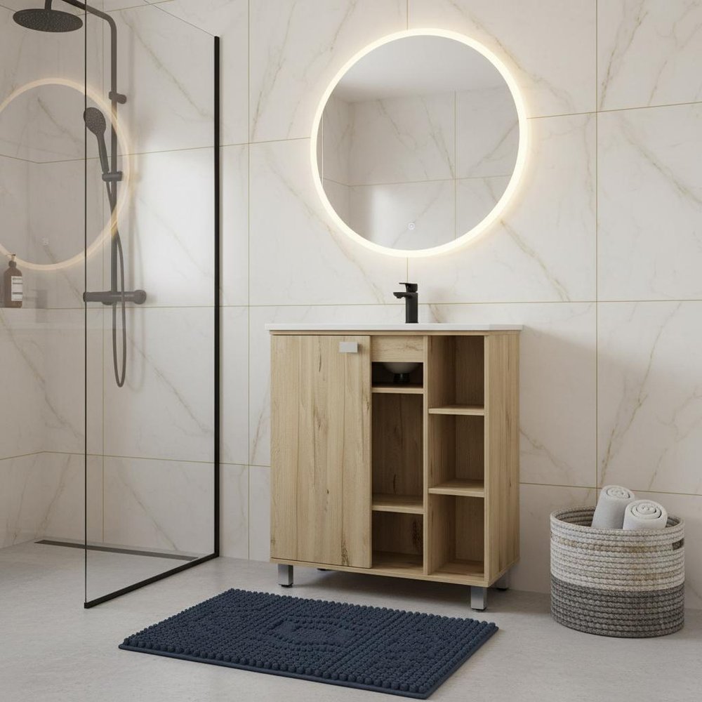 20" Natural Wood Single Door Linen Cabinet
