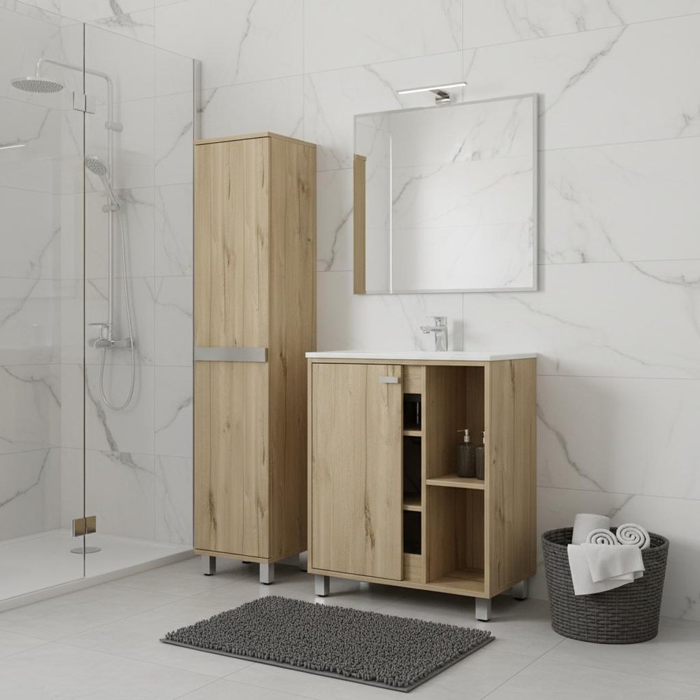 20" Natural Wood Single Door Linen Cabinet