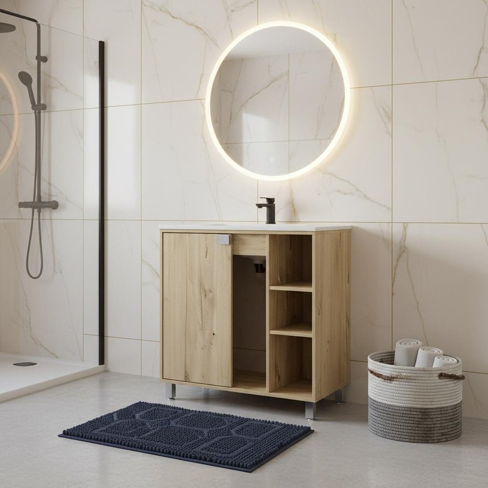 20" Natural Wood Single Door Linen Cabinet
