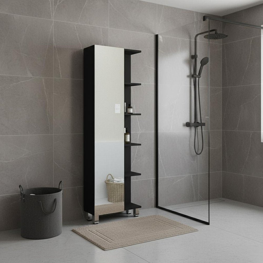 20" Black Wood Single Door Linen Cabinet