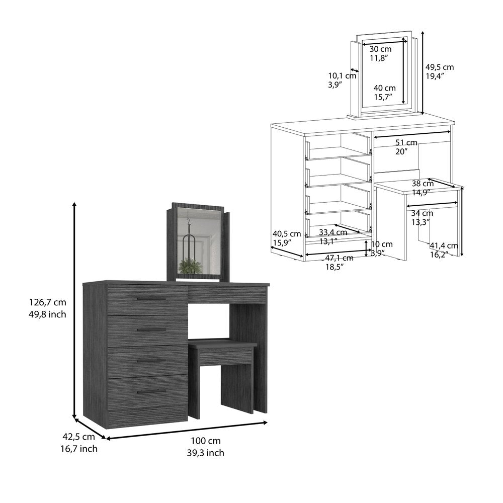 39" Gray Wood Four Drawer Vanity Table