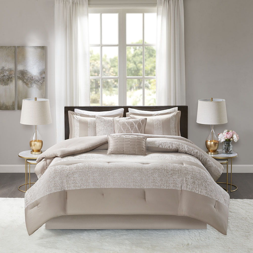Ava - Queen 7 Piece Comforter Set - Taupe