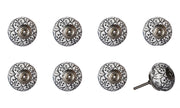 Set of Eight Black And White Ceramic And Metal Drawer Pull Knobs