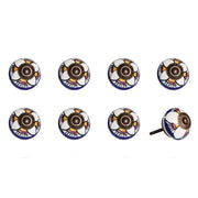 Set of Eight Blue And White Ceramic And Metal Drawer Pull Knobs