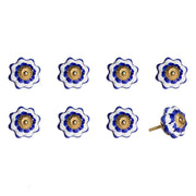 Set of Eight Blue And White Ceramic And Metal Drawer Pull Knobs