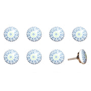 Set of Eight Light Blue And White Ceramic And Metal Drawer Pull Knobs