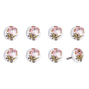 Set of Eight Yellow And White Ceramic And Metal Drawer Pull Knobs