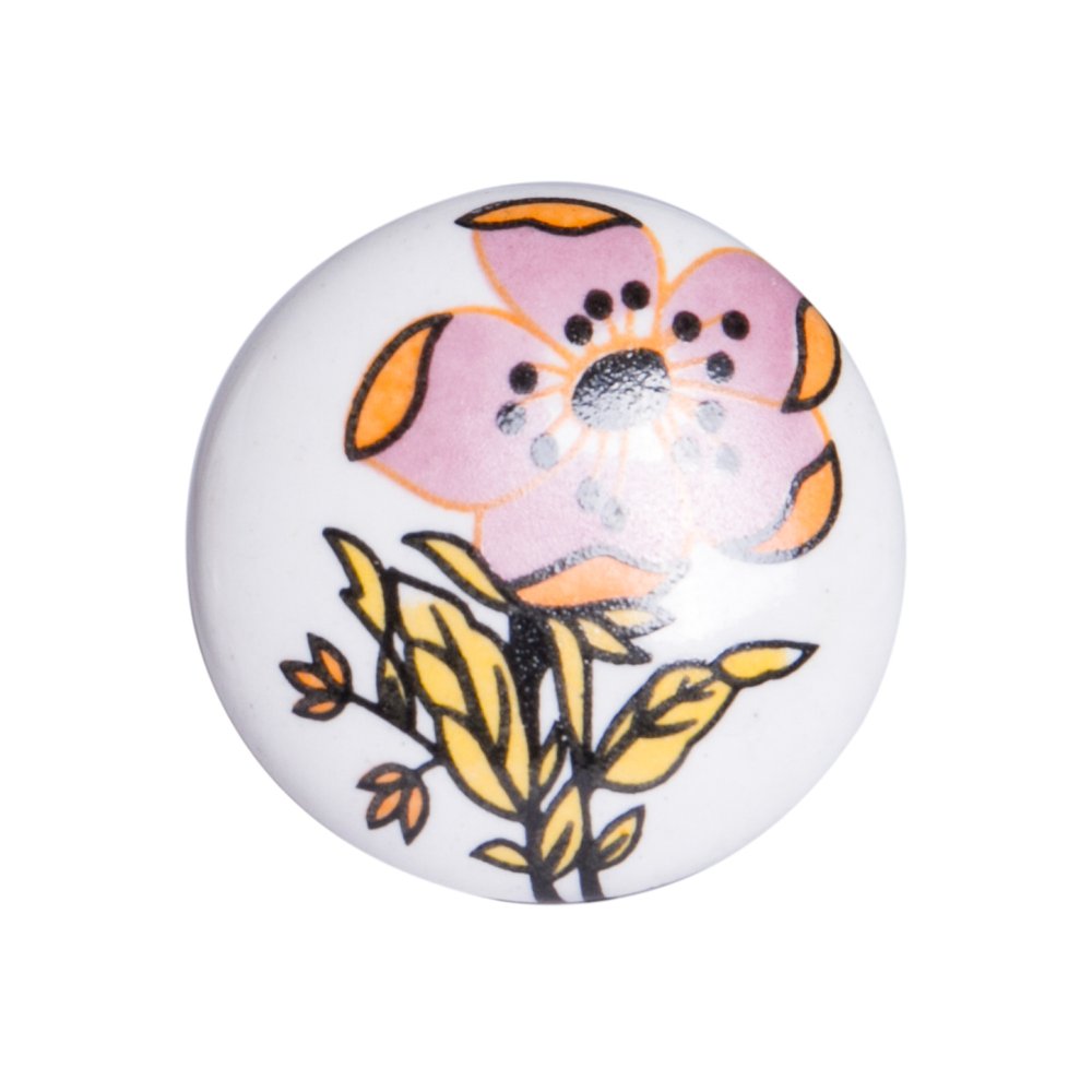 Set of Eight Yellow And White Ceramic And Metal Drawer Pull Knobs
