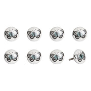 Set of Eight Black And White Ceramic And Metal Drawer Pull Knobs