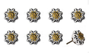 Set of Eight Black And Yellow Ceramic And Metal Drawer Pull Knobs
