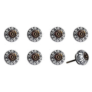 Set of Eight Black And White Ceramic And Metal Drawer Pull Knobs