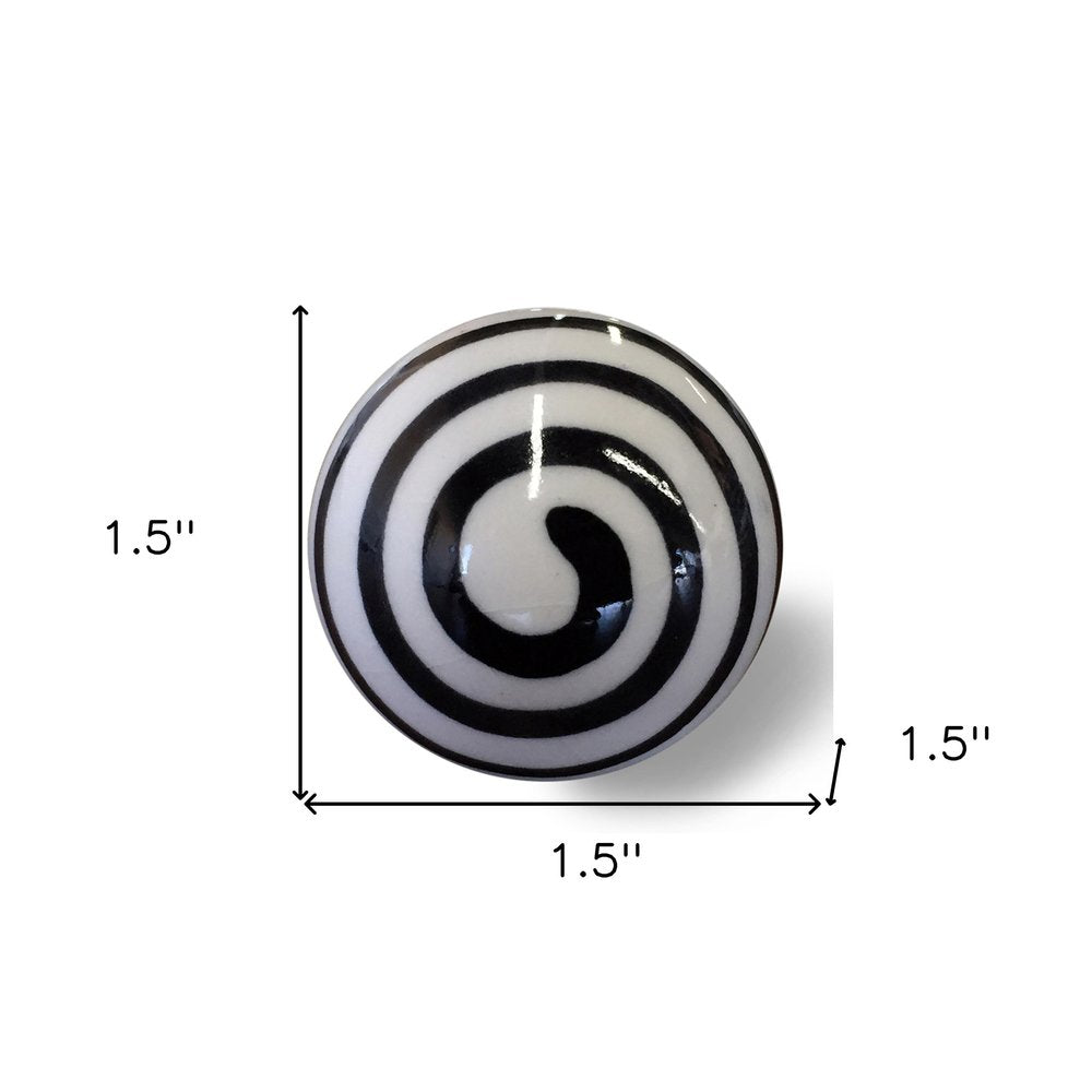 Set of Eight Black And White Ceramic And Metal Drawer Pull Knobs