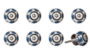 Set of Eight Blue And White Ceramic And Metal Drawer Pull Knobs