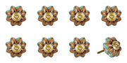 Set of Eight Blue And Red Ceramic And Metal Drawer Pull Knobs
