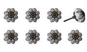 Set of Eight Black And White Ceramic And Metal Drawer Pull Knobs
