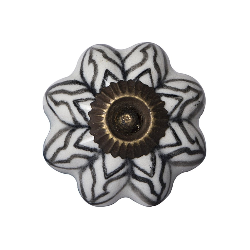 Set of Eight Black And White Ceramic And Metal Drawer Pull Knobs