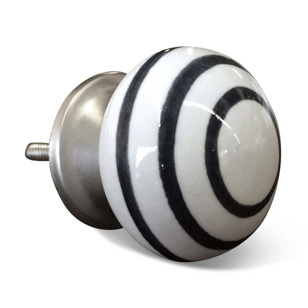 Set of Eight Black And White Ceramic And Metal Drawer Pull Knobs