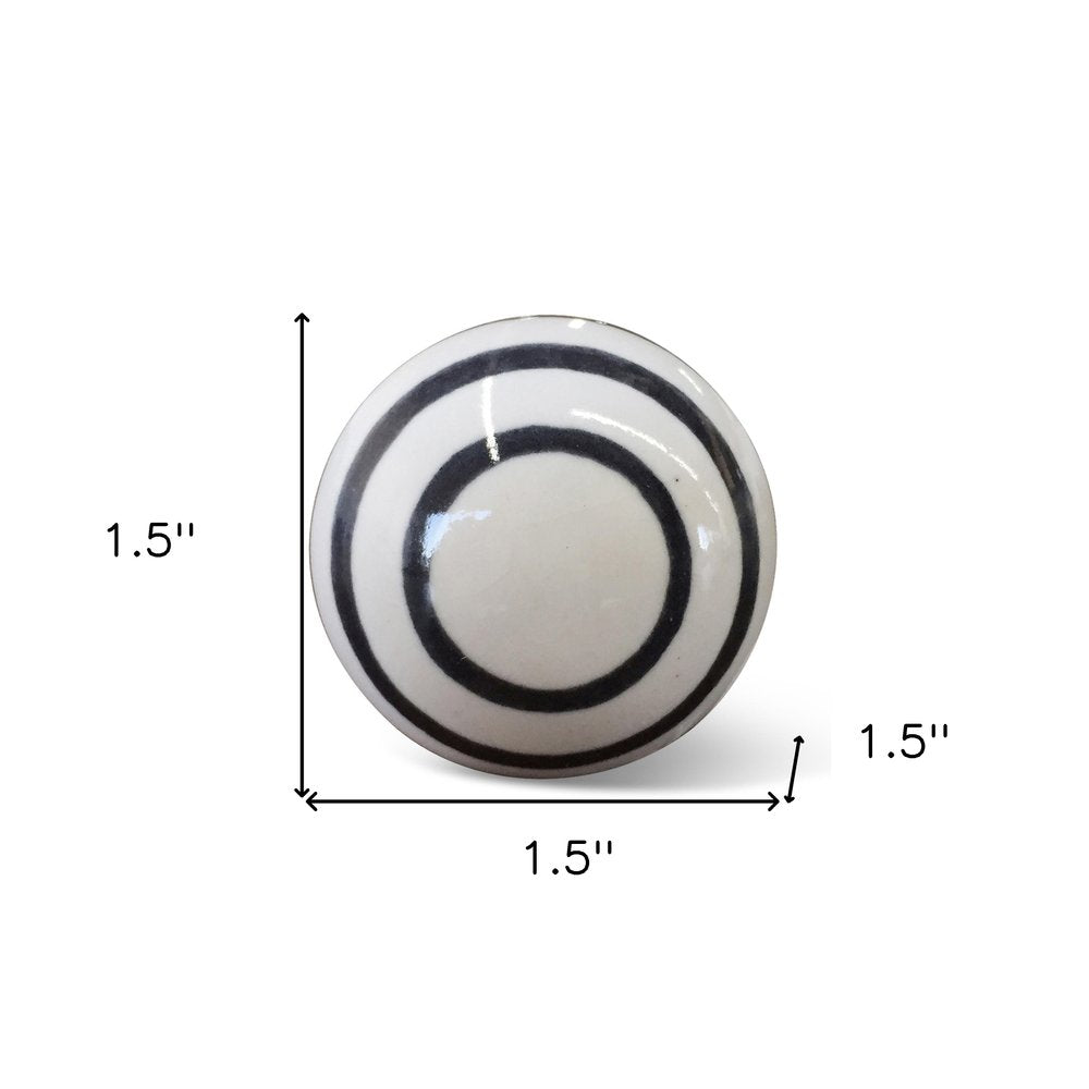 Set of Eight Black And White Ceramic And Metal Drawer Pull Knobs