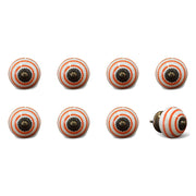 Set of Eight Orange And White Ceramic And Metal Drawer Pull Knobs