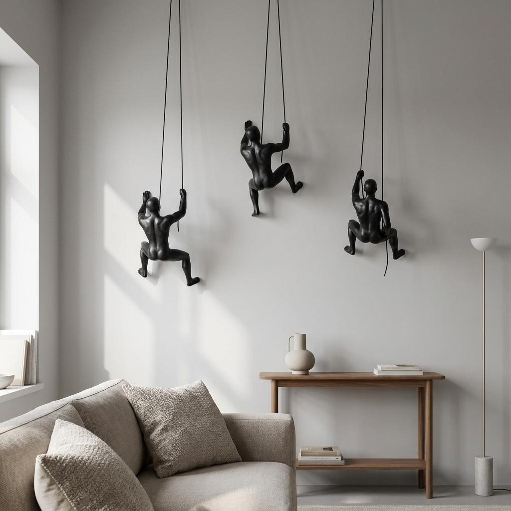 Set of Five Black White And Metallic Resin Diving Man Hanging Dimensional Sculpture