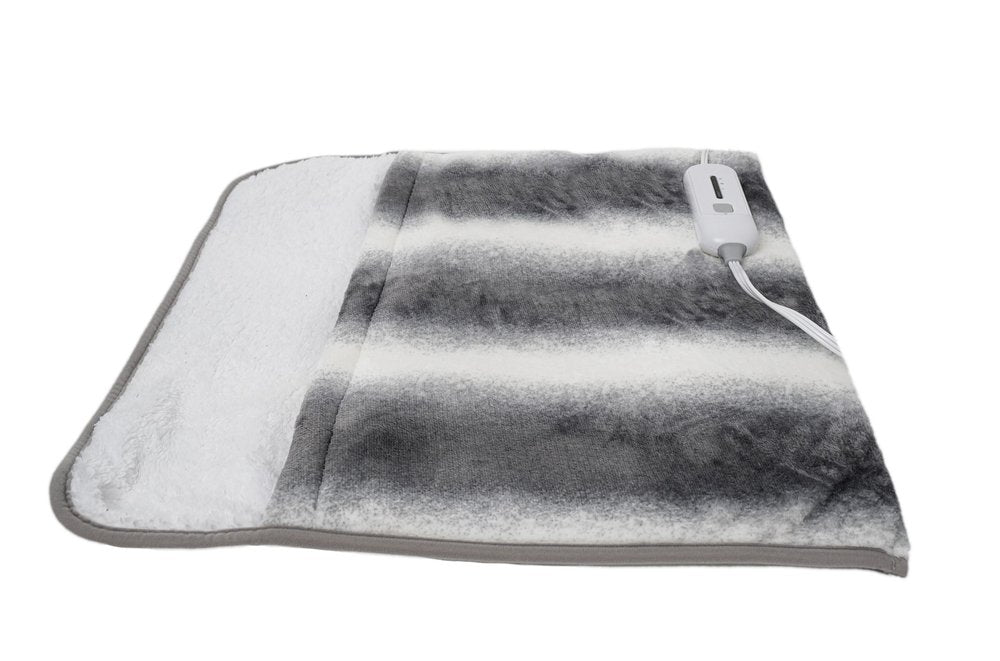 20" X 22" Gray And White Faux Fur Heated Electric Knitted Animal Print Plush Throw Blanket