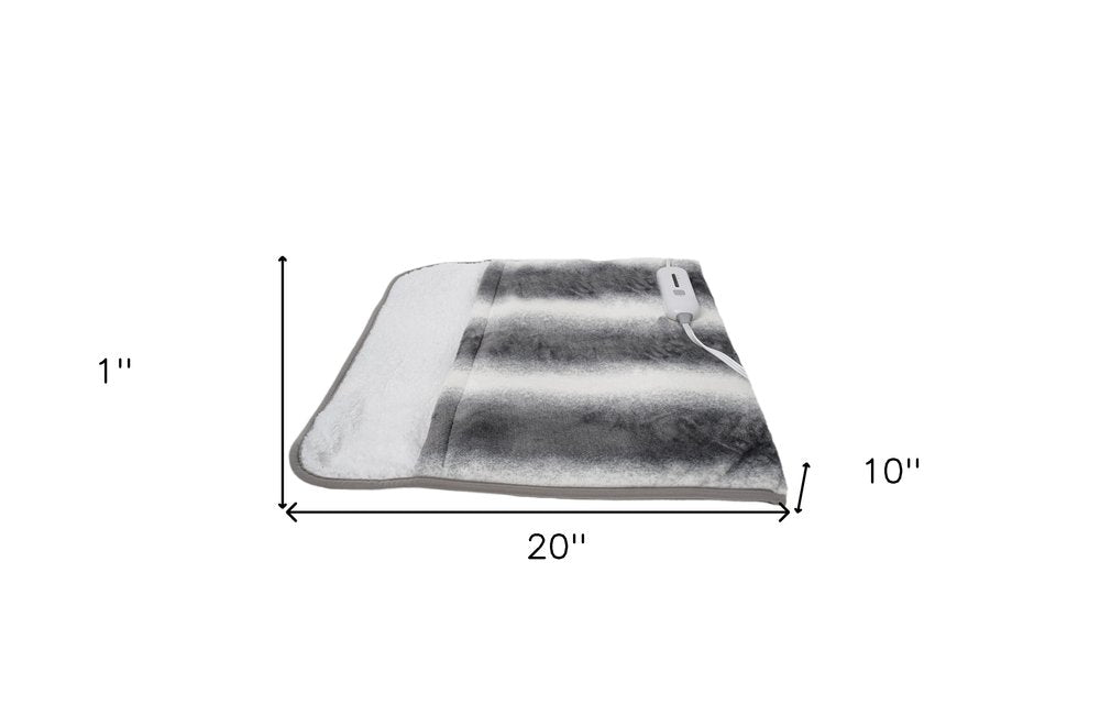 20" X 22" Gray And White Faux Fur Heated Electric Knitted Animal Print Plush Throw Blanket