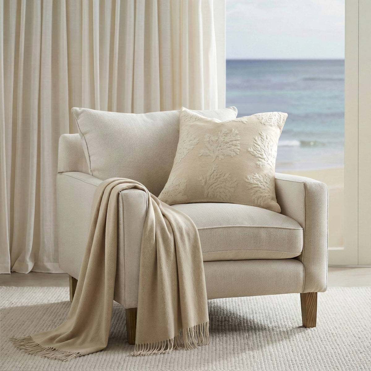 Camila Coral - Cotton Pillow Cover - Linen