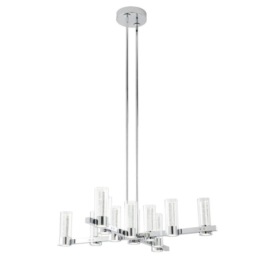 Silver And Clear Candle Style Twelve Light Transparent Metal LED Dimmable Chandelier With Clear Shades