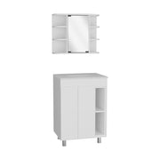 24" White Wood Freestanding Bathroom Vanity With Sink And Medicine Cabinet With Mirror