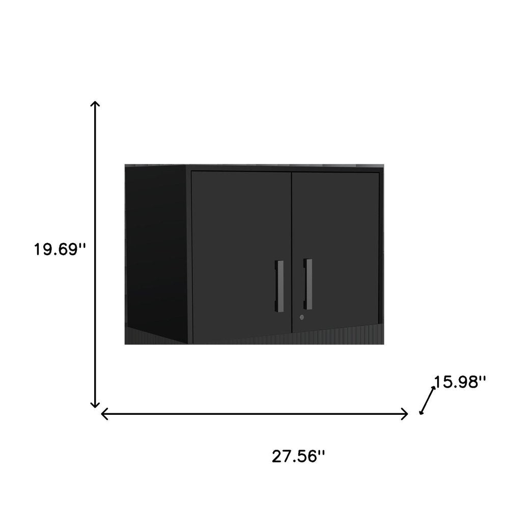 28" Black Wall mounted Accent Cabinet With Six Shelves And Three Drawers