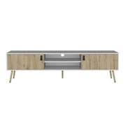 71" White And Beige Enclosed And Open Storage TV Stand